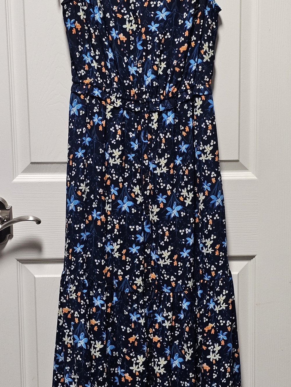 GAP Navy Floral Midi Dress with Blue and Orange Accents - Size XS